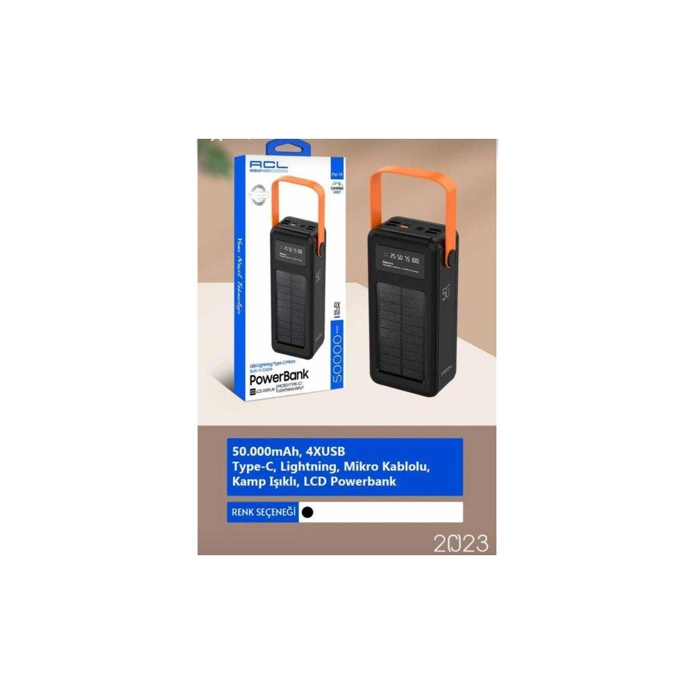 ACL Pw-19 50.000 mAh Kamp Işıklı LCD Siyah Powerbank