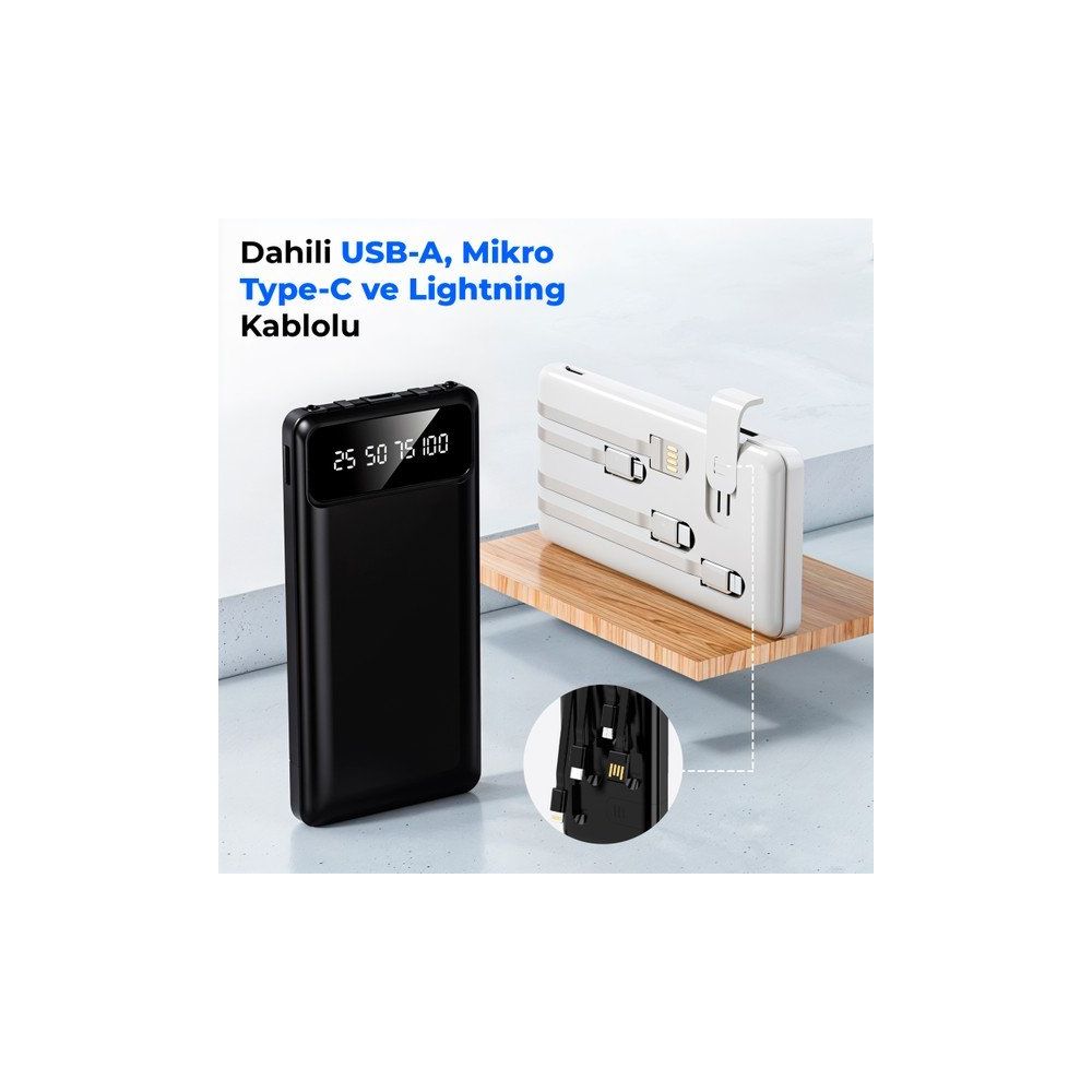 ACL PW-82 10.000 mAh Çoklu Şarj Kablolu Hızlı Siyah Powerbank