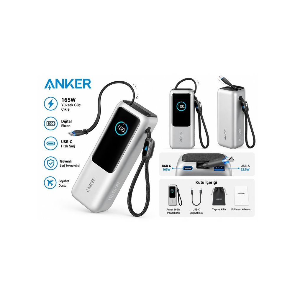 Anker A1695 25000 mAh 165 W Gümüş Powerbank Fiyatları | Cimri