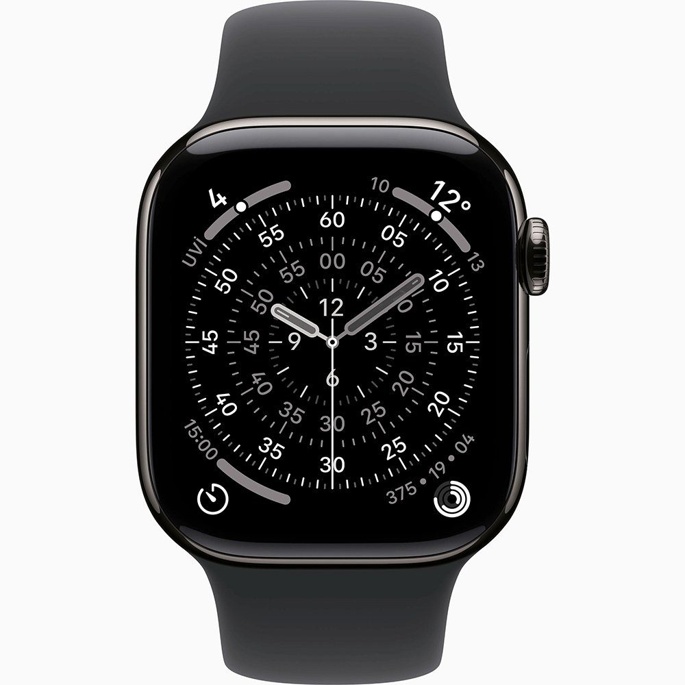 Apple Watch Series 11 GPS+Cellular 42 mm Titanyum Kasa Arduvaz Siyah Spor Kordon Akıllı Saat