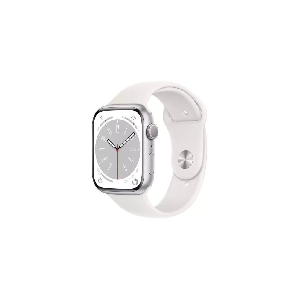 Apple Watch Series 8 45 mm Gümüş Alüminyum Kasa Beyaz Spor Kordon Akıllı Saat Teşhir- Outlet