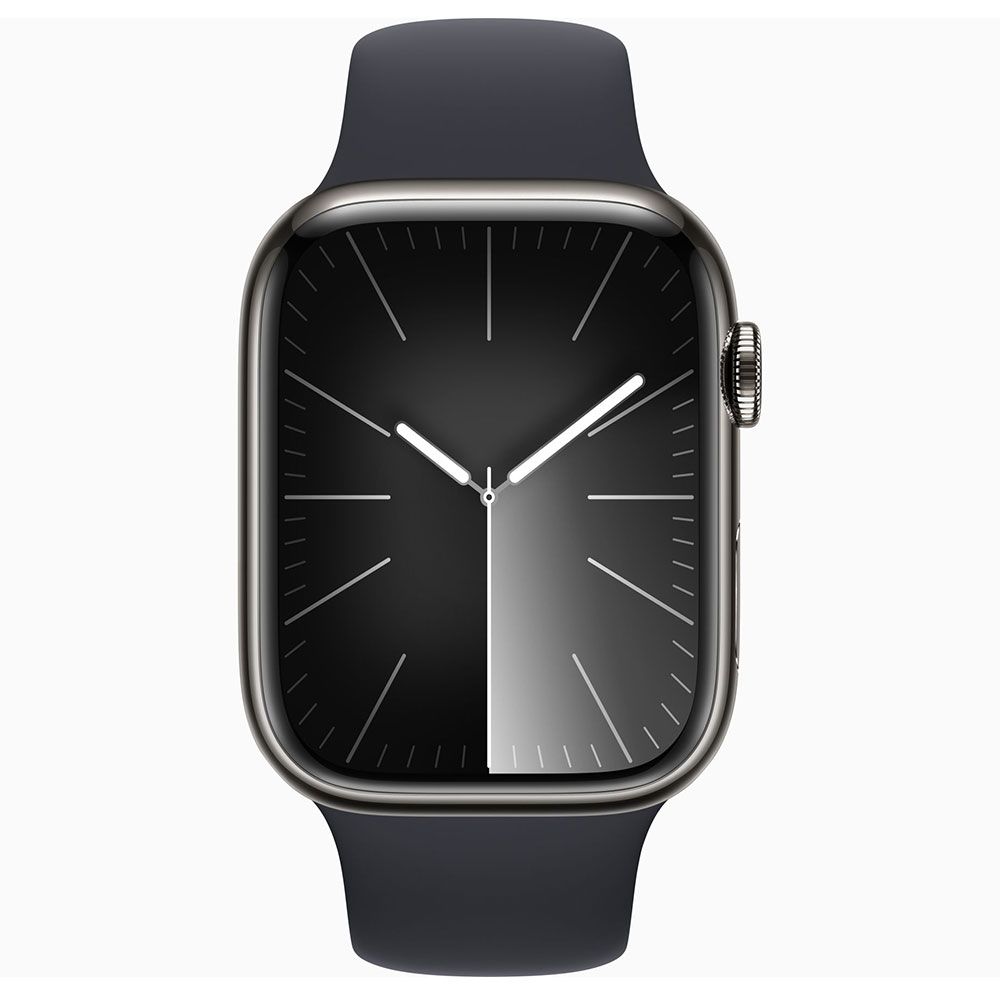 Apple Watch Series 9 45 mm Gps + Cellular Grafit Paslanmaz Çelik Kasa Spor Kordon Akıllı Saat