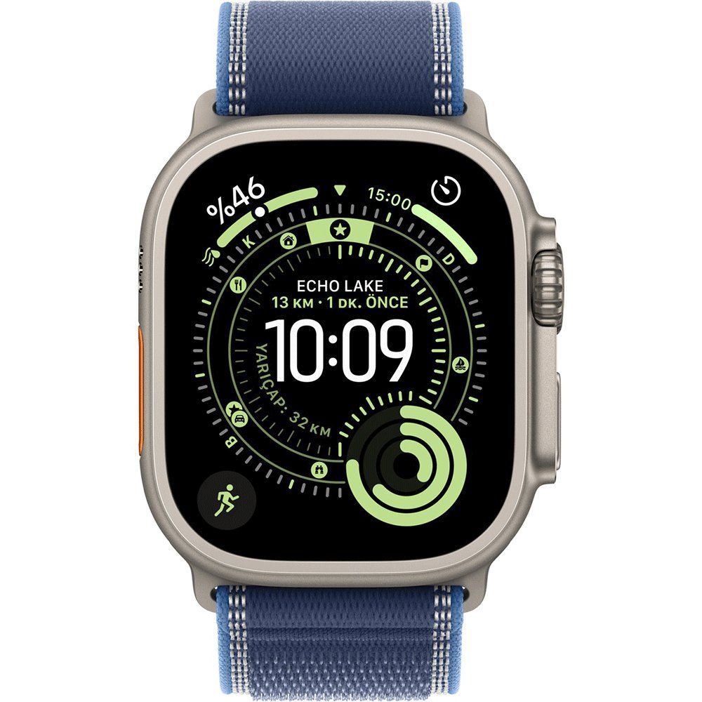 Apple Watch Ultra 3 GPS + Cellular 49 mm Natürel Titanyum Kasa Mavi-Parlak Mavi Trail Loop Kordon Akıllı Saat