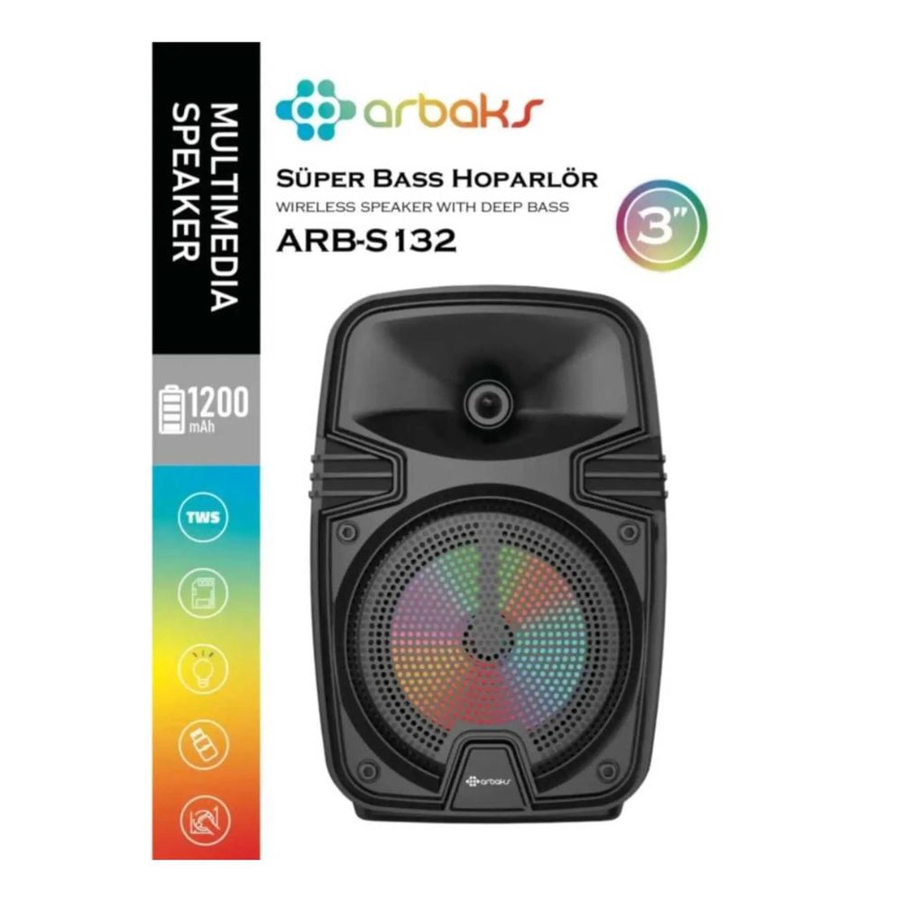 Arbaks ARBS132 17 cm Siyah Super Bass Bluetooth Hoparlör