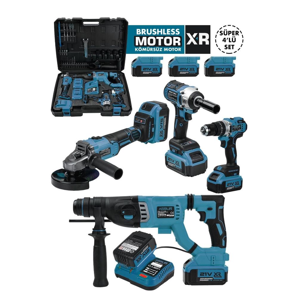 Assur Süper 4'lü Set Akülü Hilti Vidalama Taşlama ve Somun Sıkma