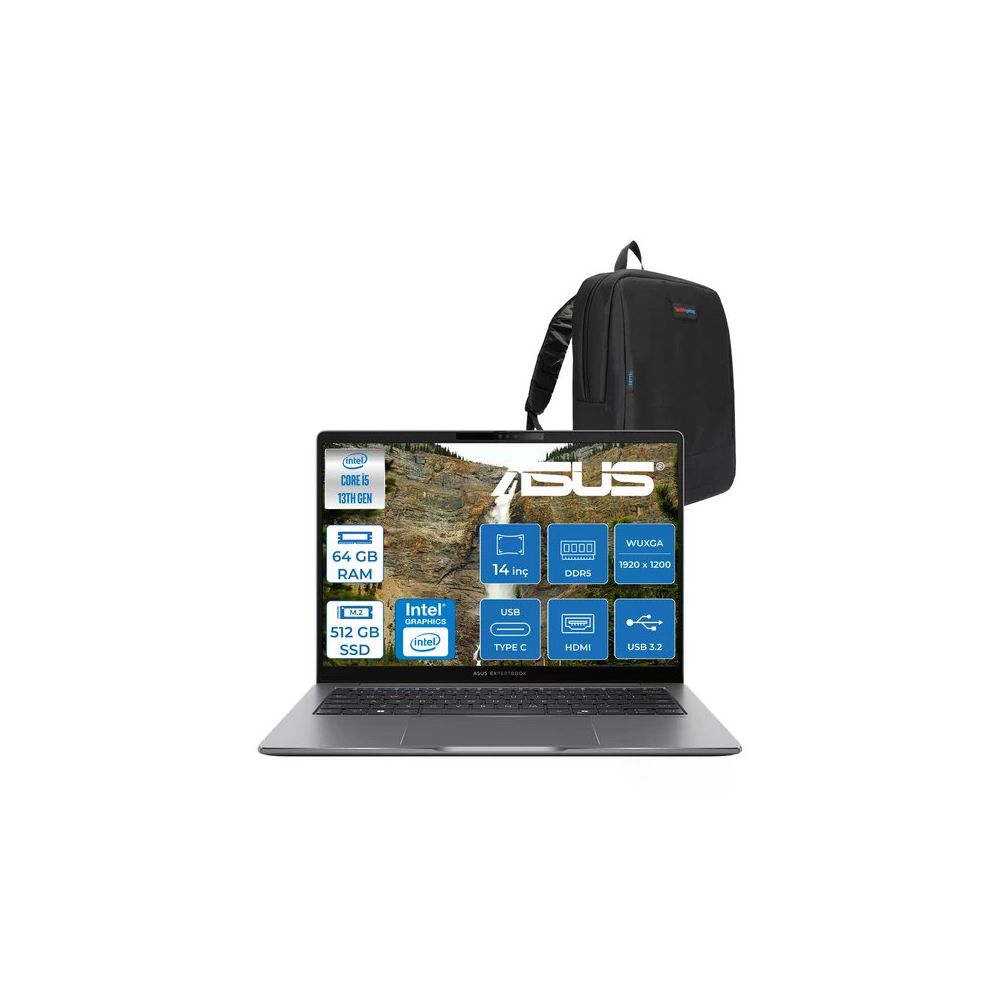 Asus ExpertBook P3 P3405CVA-I516512G1D i5-13420H 64GB RAM 512GB SSD FreeDOS 14 inç Laptop - Notebook