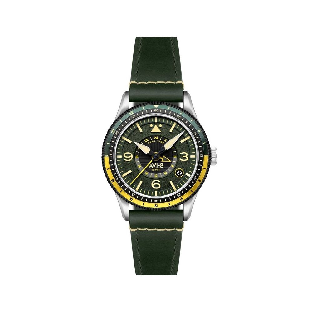 Avi-8 Flyboy Airmaster GMT AV-4128-03 Yeşil Deri Erkek Kol Saati