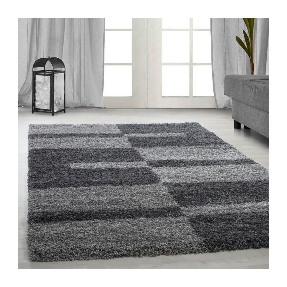 ayyildiz desenli kareli ve cizgili motif 3 cm hav yuksekligi gri renkli 160x230 cm shaggy hali fiyatlari