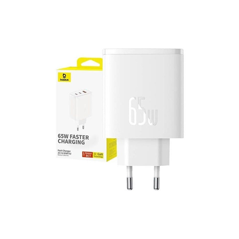 Baseus Cube Pro 2C+U 65W Beyaz Şarj Cihazı