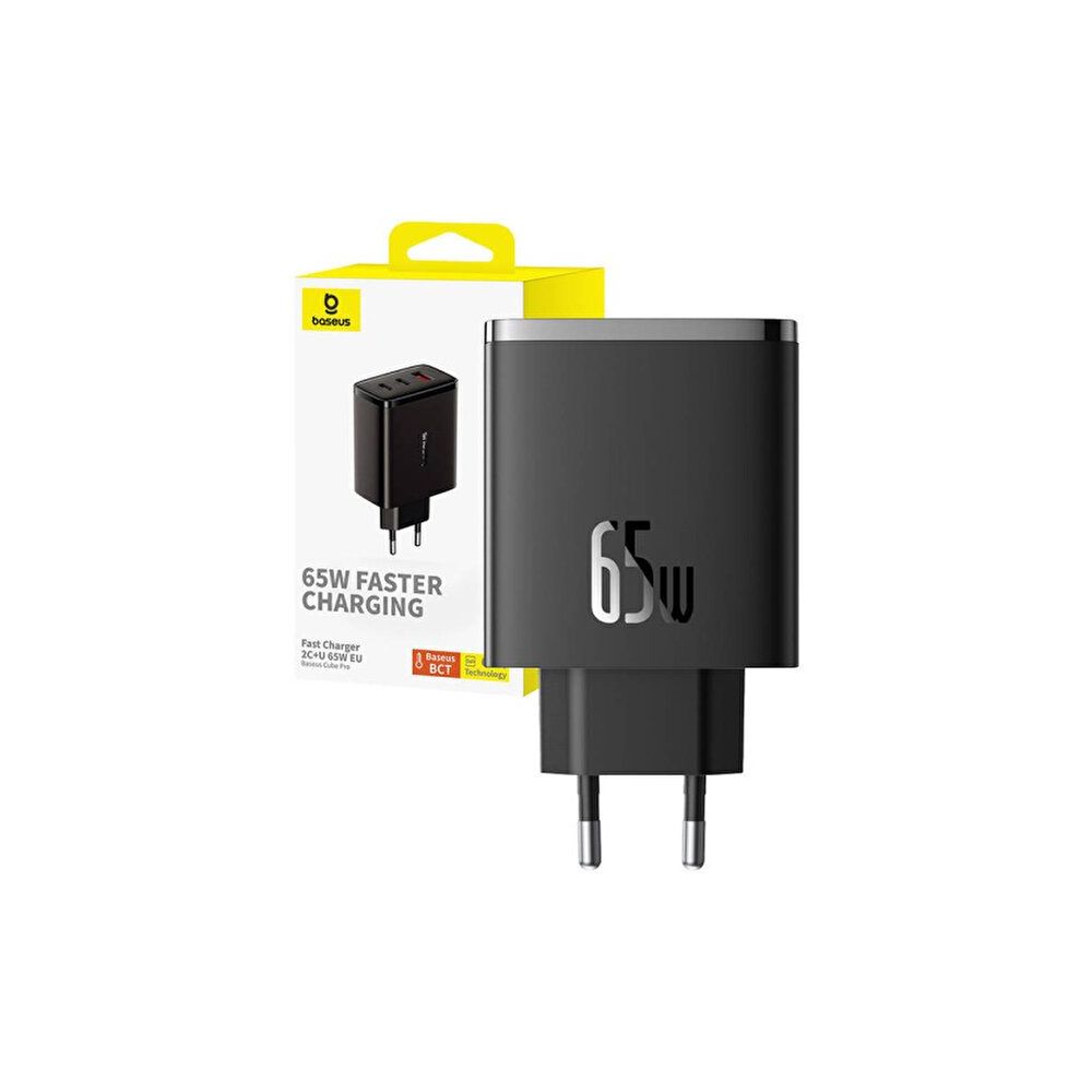 Baseus Cube Pro 2C+U 65W Siyah Şarj Cihazı