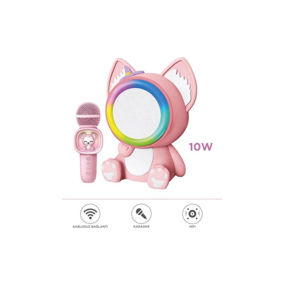 Başkent Tekno 04 Pembe RGB Sevimli Figürlü Mikrofonlu Karaoke Bluetooth Hoparlör