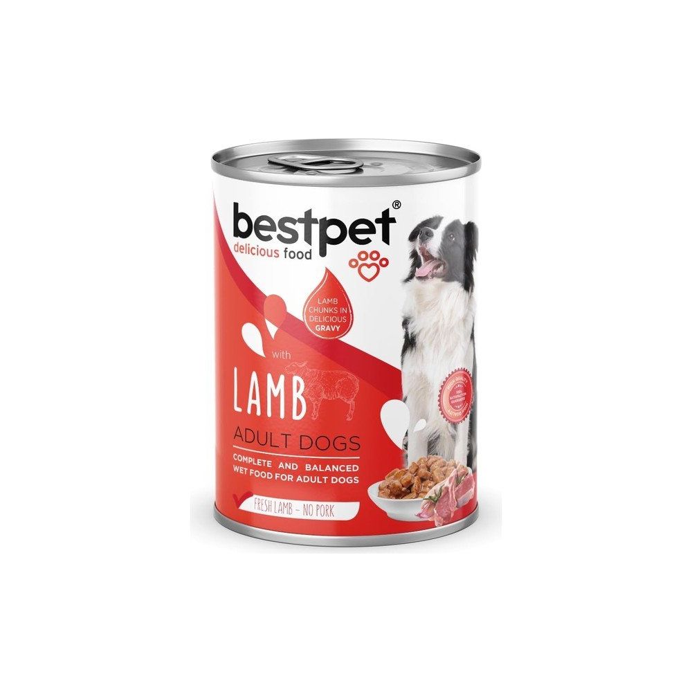 Bestpet 12x400 gr Yetişkin Köpekler İçin Taze Kuzu Parça Etli ve