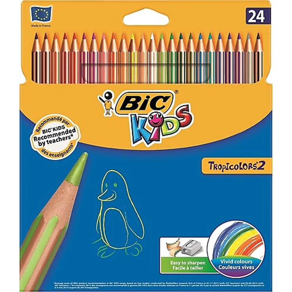 Variés Couleurs Portefeuille 24 BIC BIC Enfants Tropicolors Crayons de Coloriage 