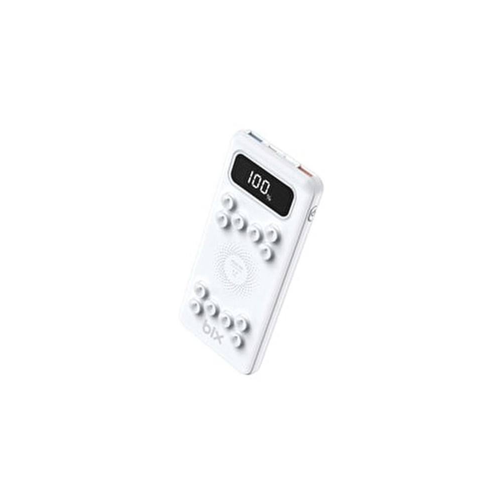 Bix PB103 Beyaz 10000mAh Vantuzlu Kablosuz LED Göstergeli QC Destekli Powerbank