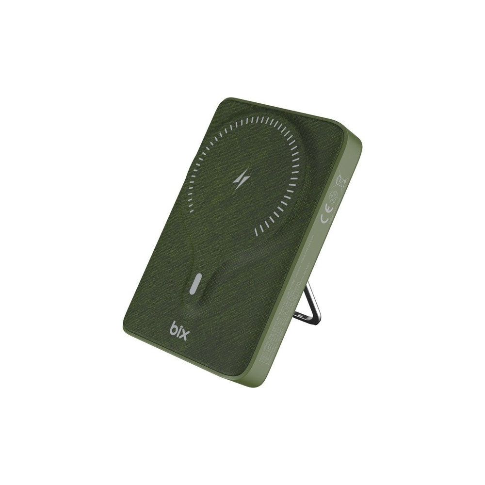 Bix PB105 10.000 mAh PD20W Type-C Usb-A ve 15W Kablosuz Hızlı Şarj Destekli LED Göstergeli Yeşil Powerbank