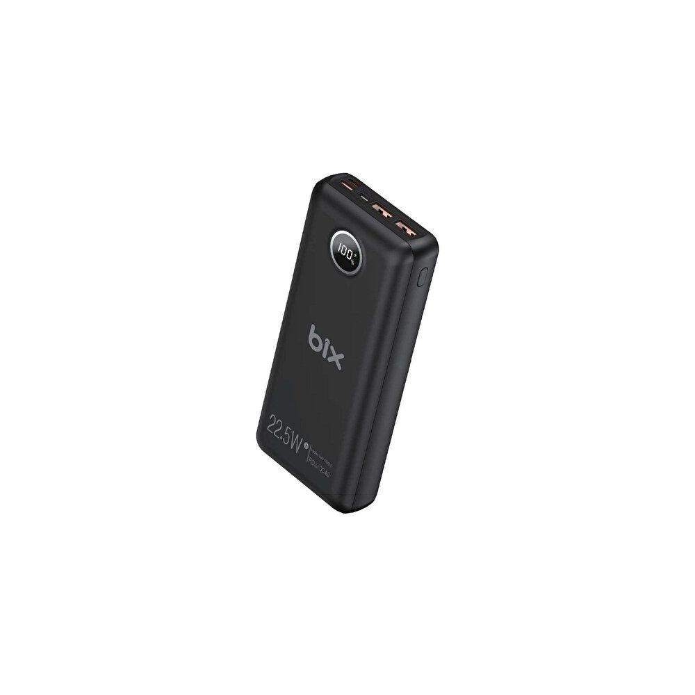 Bix PB201 Siyah 20000 mAh 22.5W 3 Çıkışlı USB QC 4.0 Type-C PD LCD Göstergeli Powerbank