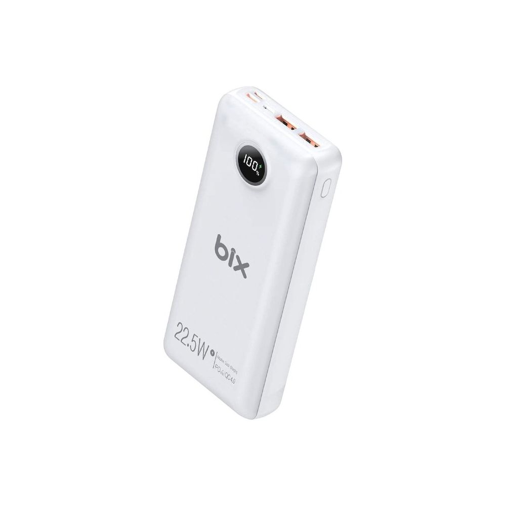 Bix Üç Portlu 20.000 mAh 22.5 W Hızlı Şarj 4.0 PD Giriş/Çıkışlı Led Göstergeli Beyaz Powerbank