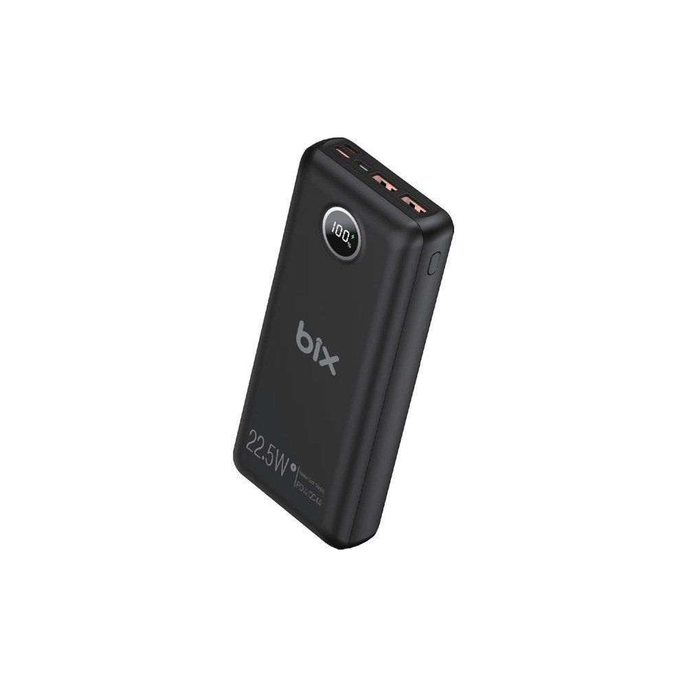 Bix Üç Portlu 20.000 mAh 22.5w Süper Hızlı Şarj 4.0 Pd Giriş/çıkışlı Led Göstergeli Siyah Powerbank