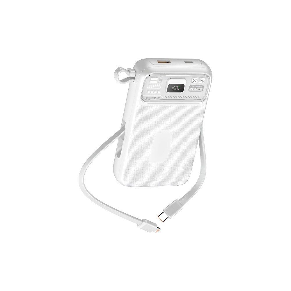 Boğazören Dahili Çoklu Kablolu Hızlı Şarj 10.000 mAh Pd 20w + 22.5w 15w Dijital Göstergeli Beyaz Powerbank