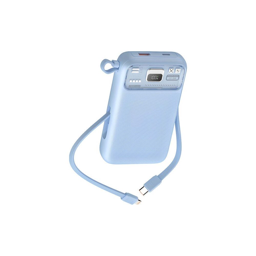 Boğazören Dahili Çoklu Kablolu Hızlı Şarj 20.000 mAh Pd 20w + 22.5w 15w Dijital Göstergeli Mavi Powerbank