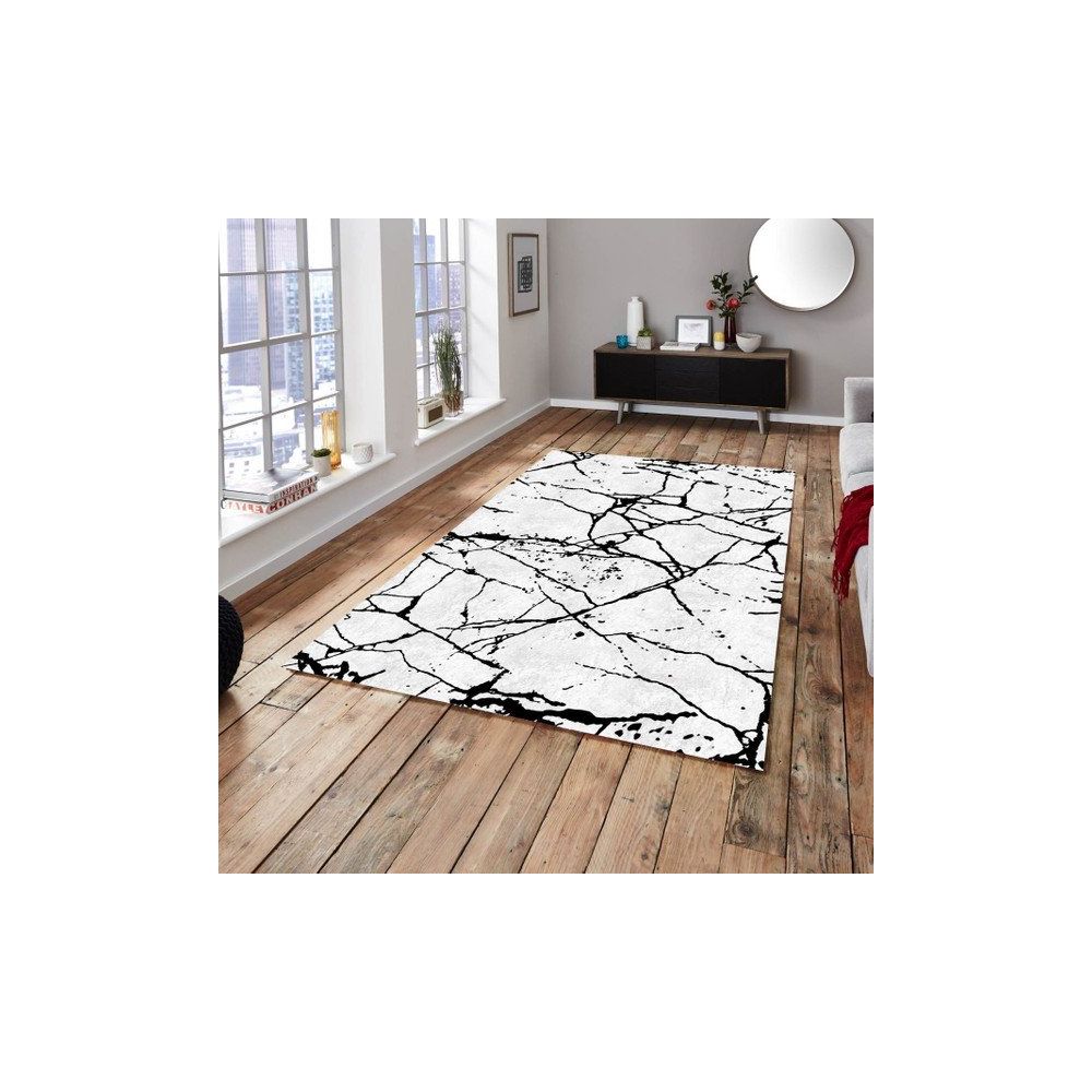 cappio hali siyah motifli beyaz mermer desenli renkli 160x350 cm salon hali fiyatlari