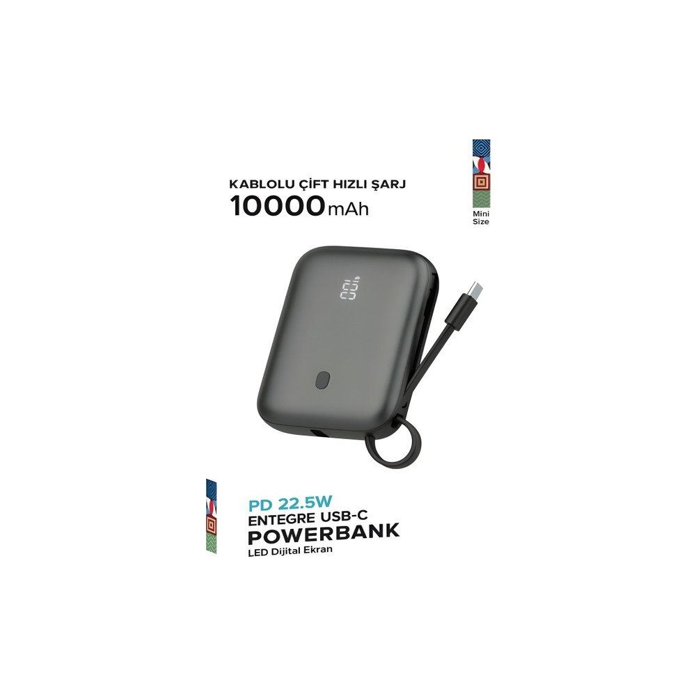 Çelikwork FP011 10.000 mAh PD 22.5Watt Hızlı Şarj TYPE-C Siyah Powerbank