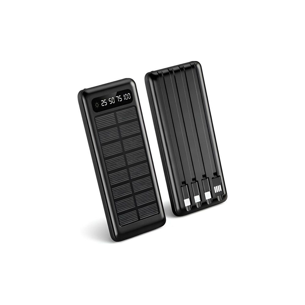 Çelikwork Güneş Enerjili 2USB MİKRO Lightning ıPhone Type-c Kablolu 10000 mAh Siyah Powerbank