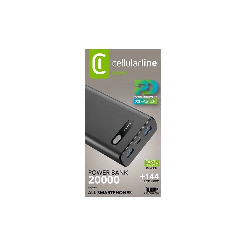 Cellular Line Pbfast01Pd20000K PD 20W Hızlı Şarj 20.000 mAh Siyah Powerbank