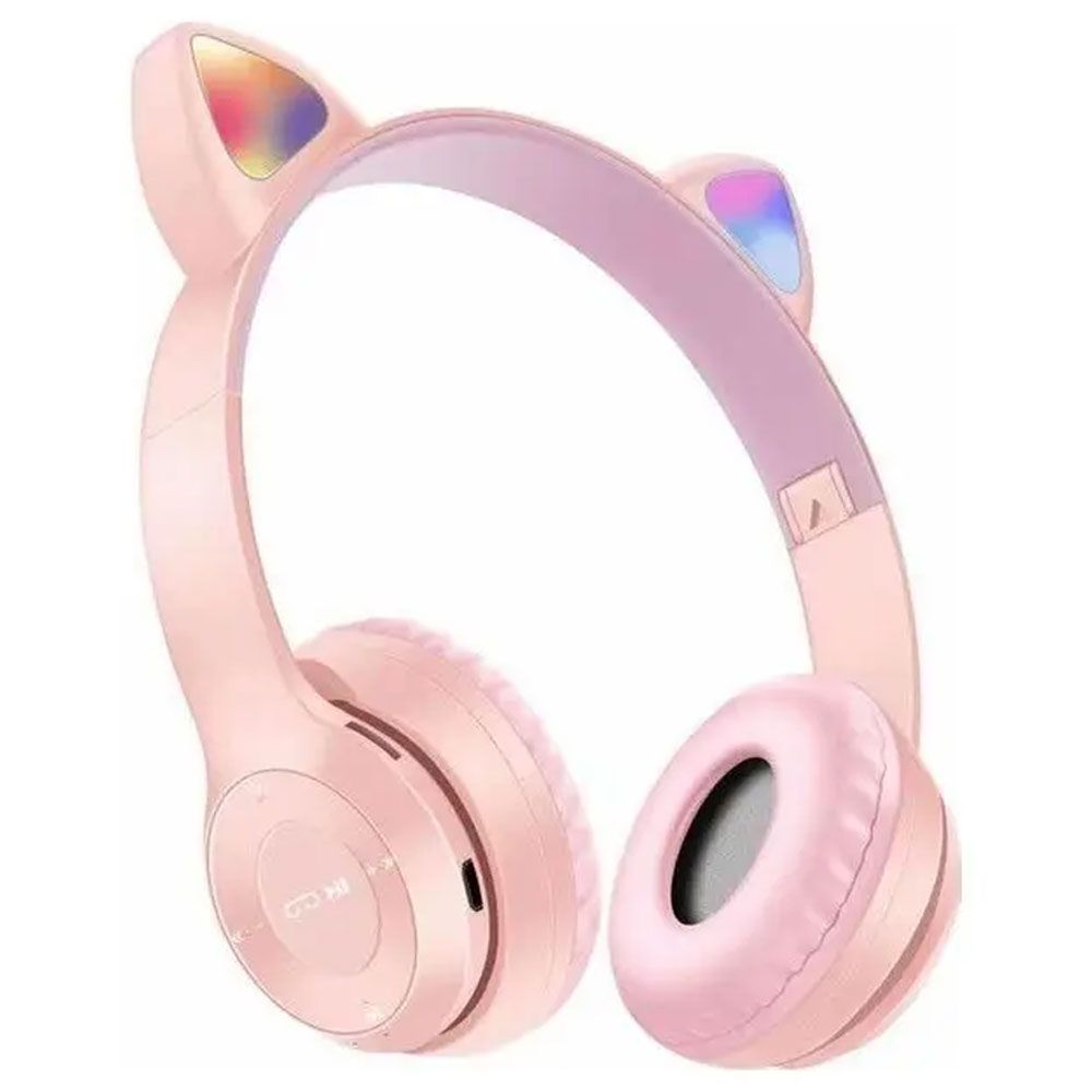 Cmk M247 Kedili Katlanabilir Kulak Üstü Kablosuz Ledli-Pembe 5.0 Bluetooth Kulaklık