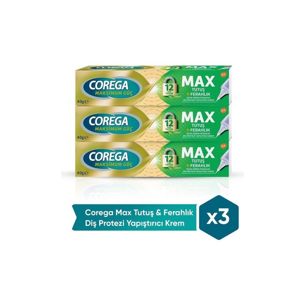 Corega Max Tutuş Ferahlık 3x40 gr Diş Protezi Yapıştırıcı Krem