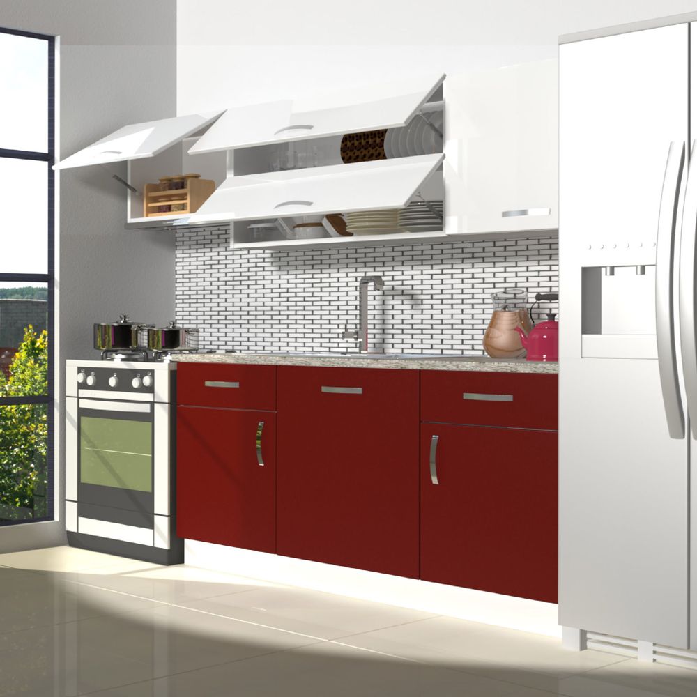 decoraktiv mobilya prestij 220 cm bordo parlak beyaz tezgah dahil mutfak dolabi fiyatlari