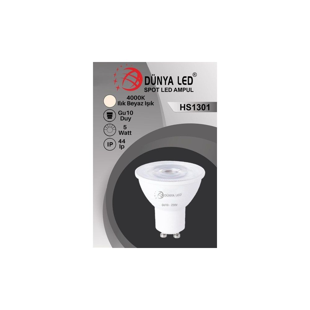 Dünya Led HS.1301/2 5W LED Spot GU10 4000K Ilık Beyaz Işık Yüksek Lümen