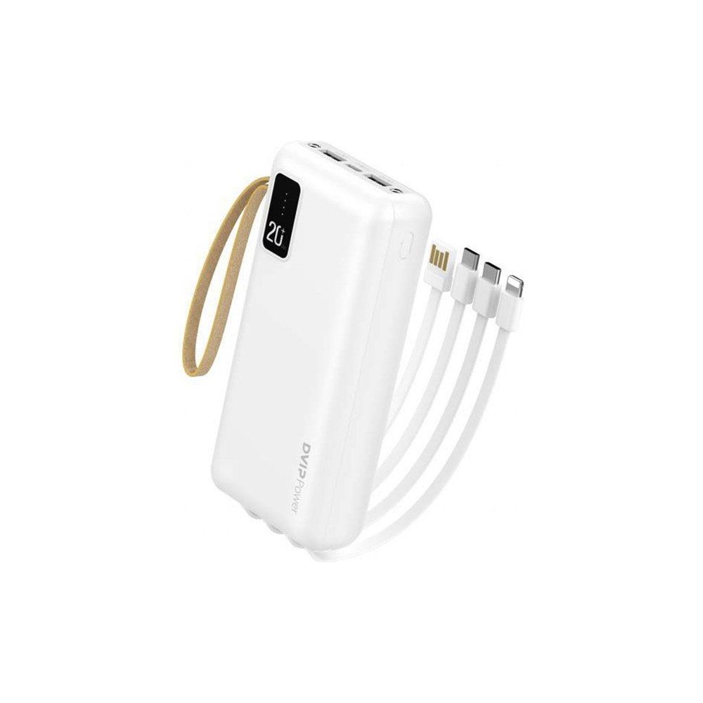 Dvip İp12 2Xusba Type-C Micro Lightning Çıkışlı Led Göstergeli 20.000 mAh Beyaz Powerbank