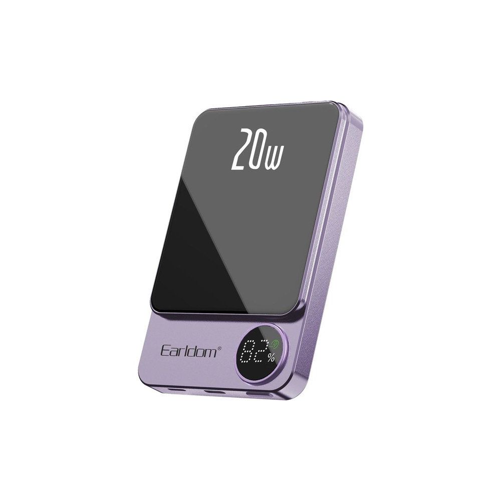 Earldom PD23 Magsafe Premium 5.000 mAh 20 W Kablosuz Şarjlı Hızlı Mini Mor Powerbank