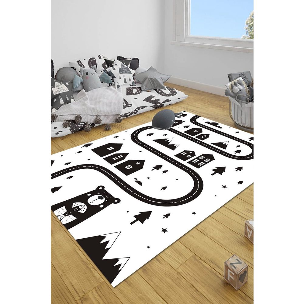 else hali araba yollu siyah beyaz iskandinav desenli 80x150 cm cocuk odasi hali fiyatlari