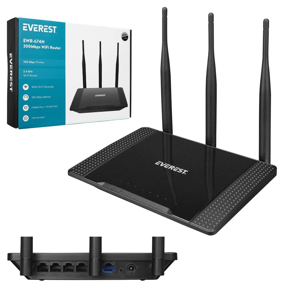 Everest EWR-674N 2.4GHz 300Mbps Wireless-N 3 * 5dBi Antenli