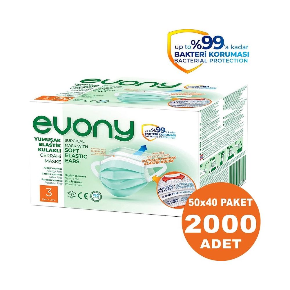 Evony Yumusak Elastik Kulakli 50 Li X 40 Paket Maske Fiyatlari