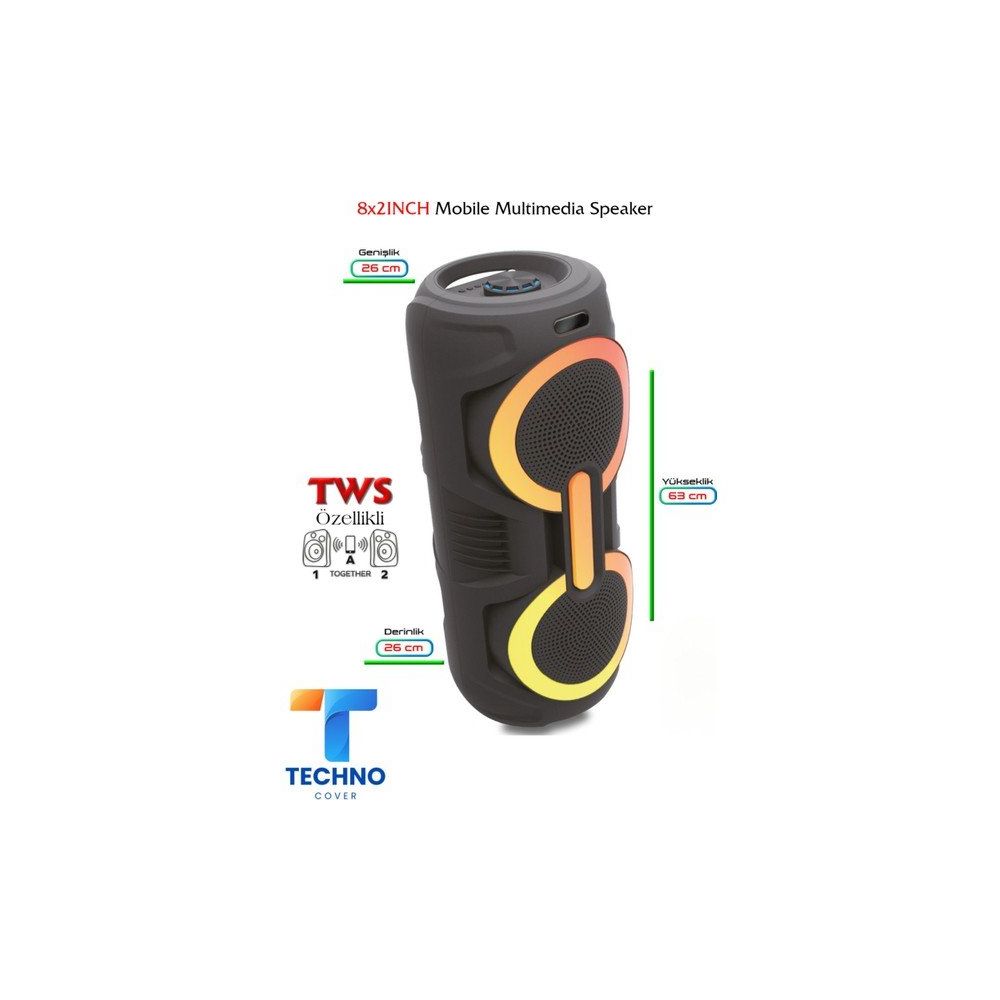 FoxPower KLN-220 8x2 inç Siyah Bluetooth Speaker