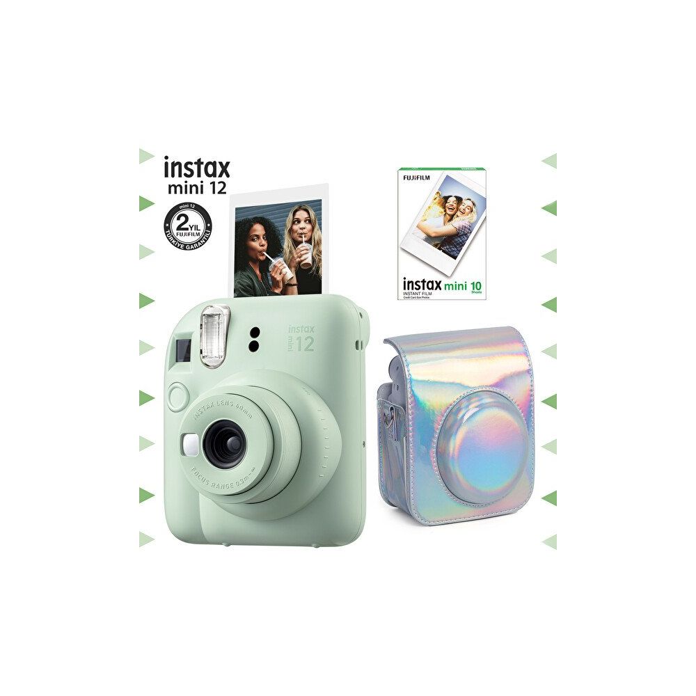 Fujifilm Instax mini 12 Yeşil Fotoğraf Makinesi 10'lu Film ve Parlak Kılıf Seti