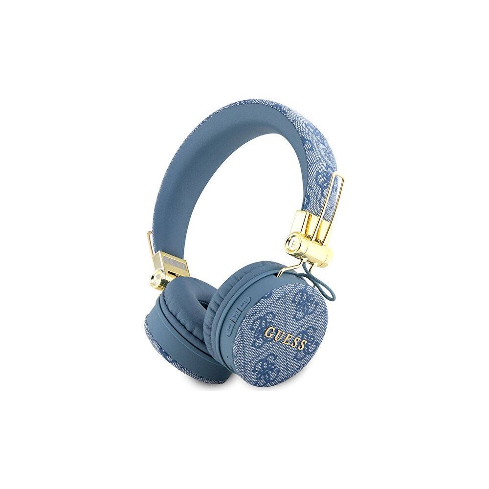 Guess Metal Logolu 4G PU Deri Mavi Bluetooth Kulaklık