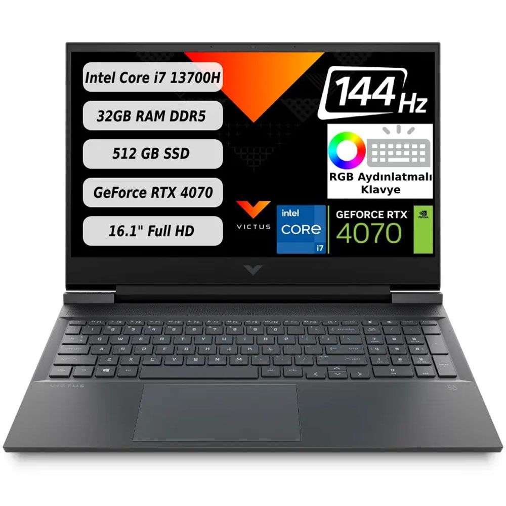 HP VICTUS 16-R0008NT 7P633EA Intel Core i7 13700H 16GB DDR5 512GB SSD RTX 4070 8GD6 16.1 FHD IPS 144Hz FreeDos Dizüstü Bilgisayar
