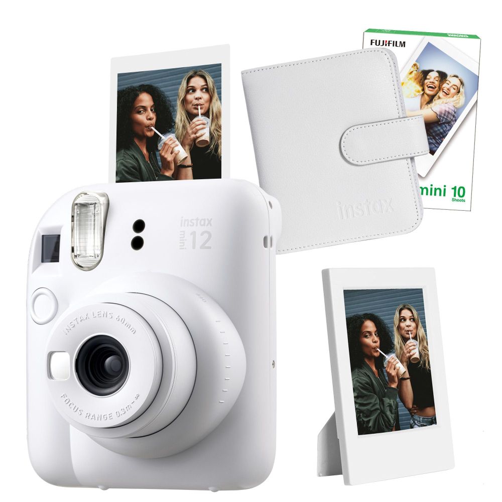 Instax Mini 12 Beyaz 10'lu Film Çerçeve Kare Albüm ve Fotoğraf Makinesi Seti