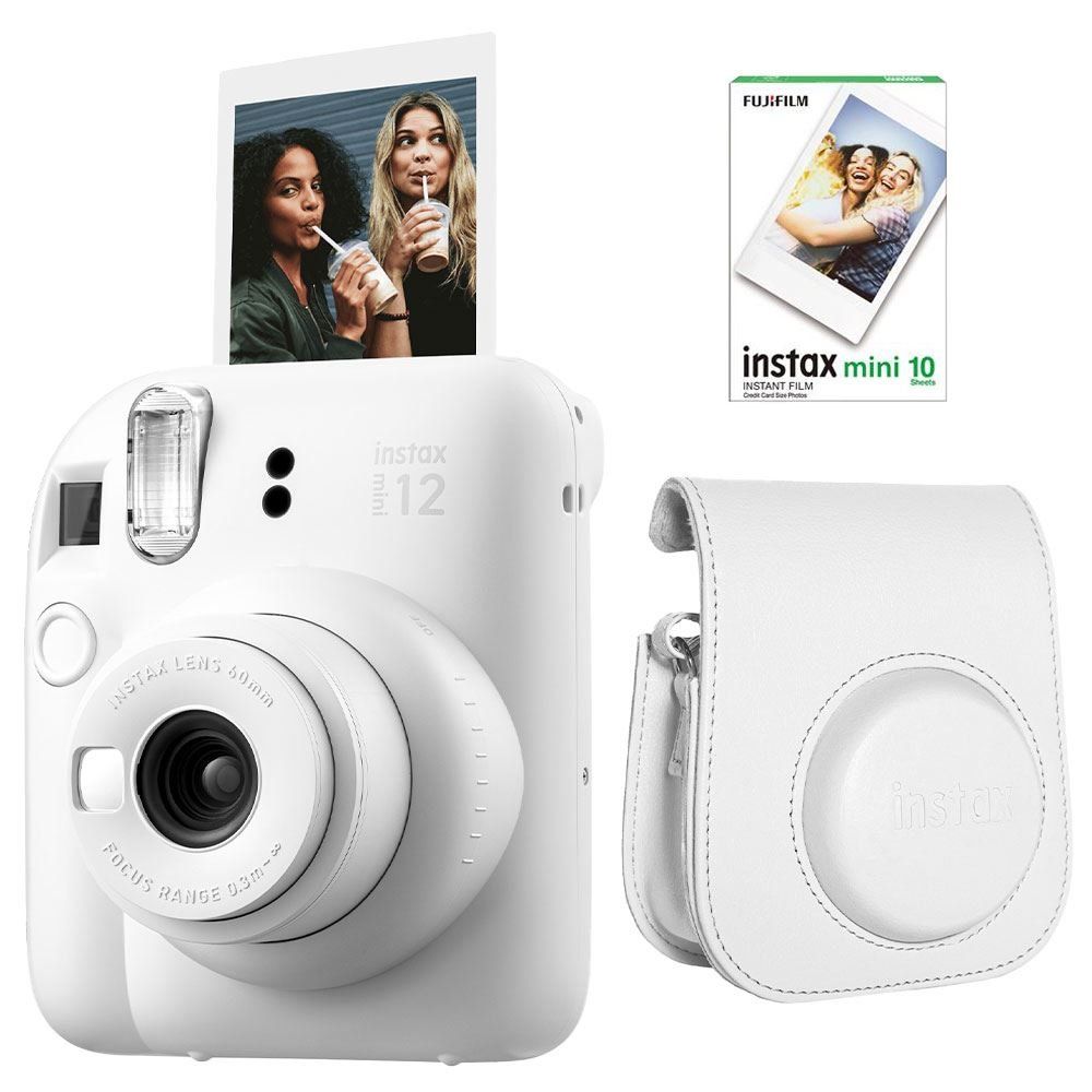 Instax Mini 12 Beyaz 10'lu Film Deri Çantalı ve Fotoğraf Makinesi Seti