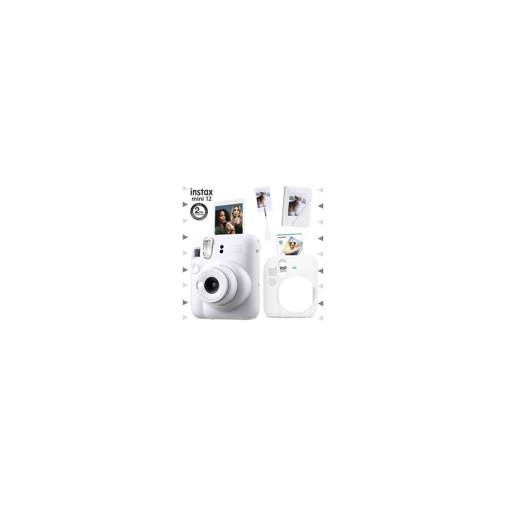 Instax Mini 12 Beyaz 10'lu Film Kıskaçlı Stand Mini Albüm Silikon Kılıf ve Fotoğraf Makinesi Seti