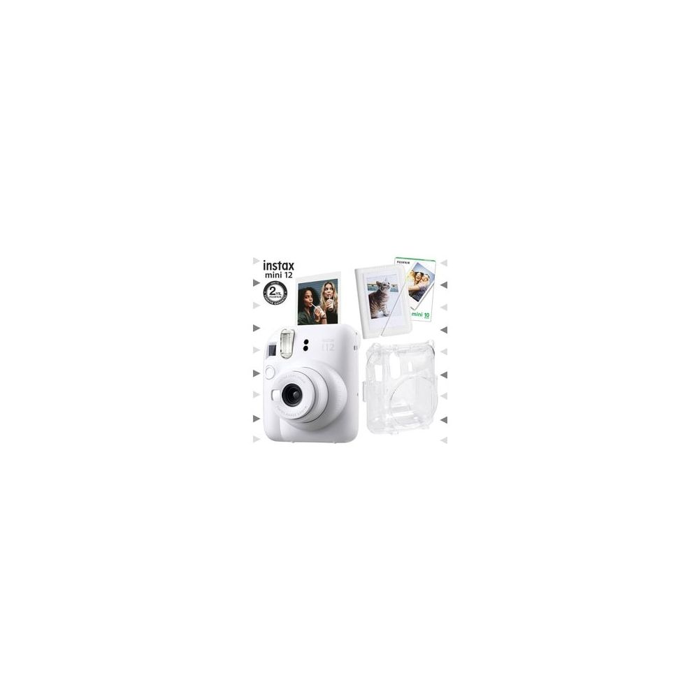 Instax Mini 12 Beyaz 10'lu Film Mini Albüm Şeffaf Kılıf ve Fotoğraf Makinesi Seti