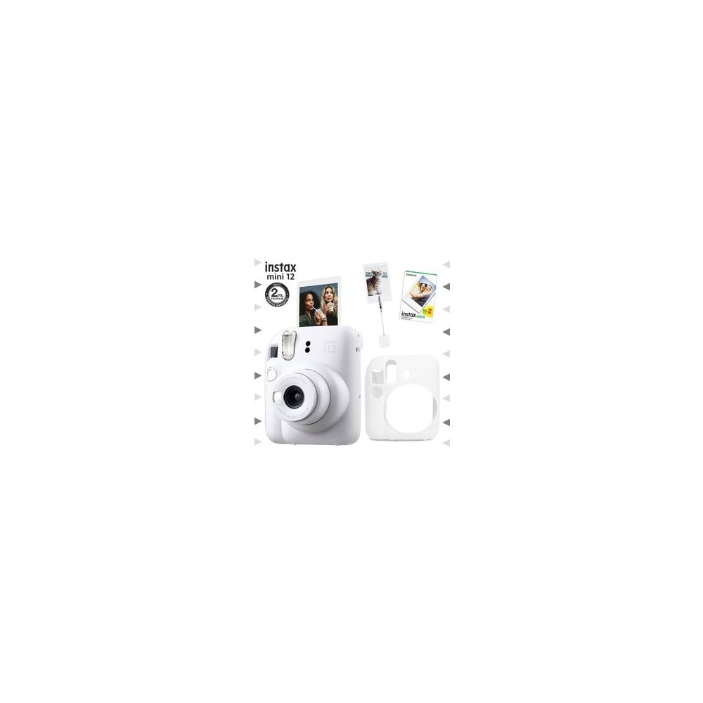 Instax Mini 12 Beyaz 20'li Film Kıskaçlı Resim Standı Silikon Kılıf ve Fotoğraf Makinesi Seti
