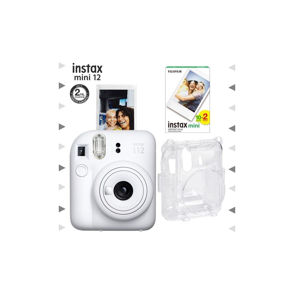 Instax Mini 12 Beyaz 20'li Film Şeffaf Kılıf ve Fotoğraf Makinesi Seti