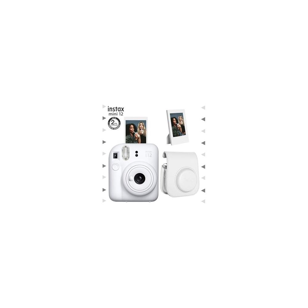 Instax Mini 12 Beyaz Çerçeve Deri Kılıf ve Fotoğraf Makinesi Seti