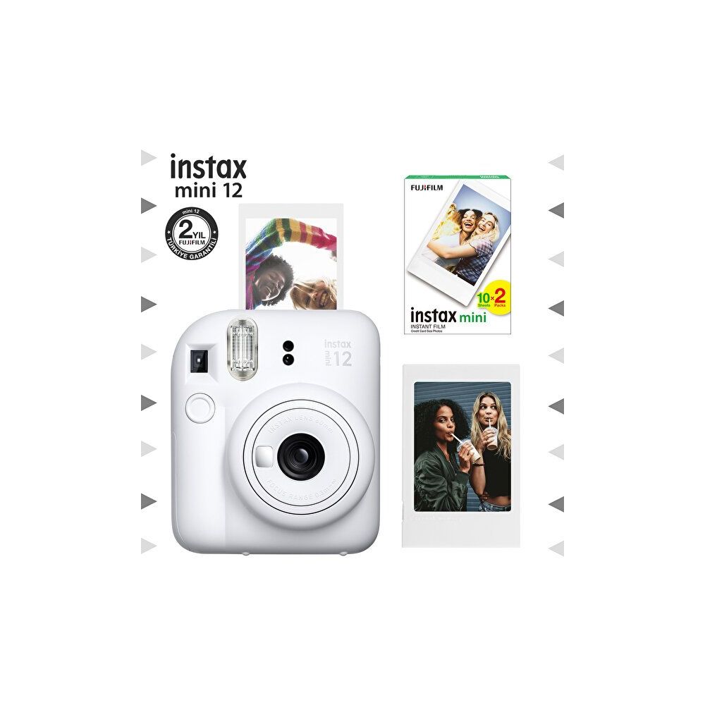 Instax Mini 12 Beyaz Fotoğraf Makinesi Çerçeve ve 20'li Mini Film Seti