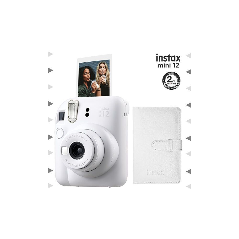 Instax Mini 12 Beyaz Fotoğraf Makinesi ve 96'lı Laporta Albüm Seti